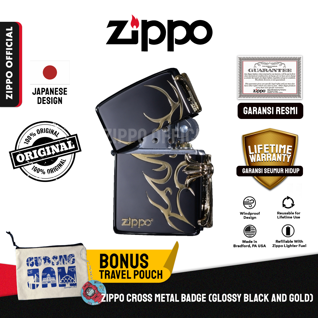 Zippo Cross Metal Badge (Glossy Black and Gold) ZA-3-155A