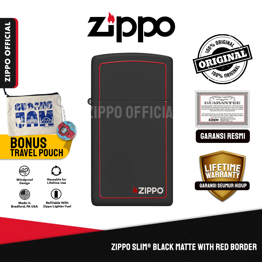Zippo Slim® Black Matte with Red Border 1618ZB