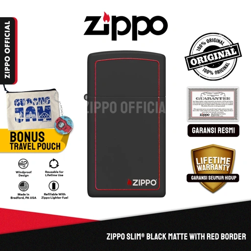 Image of Zippo Slim® Black Matte with Red Border 1618ZB