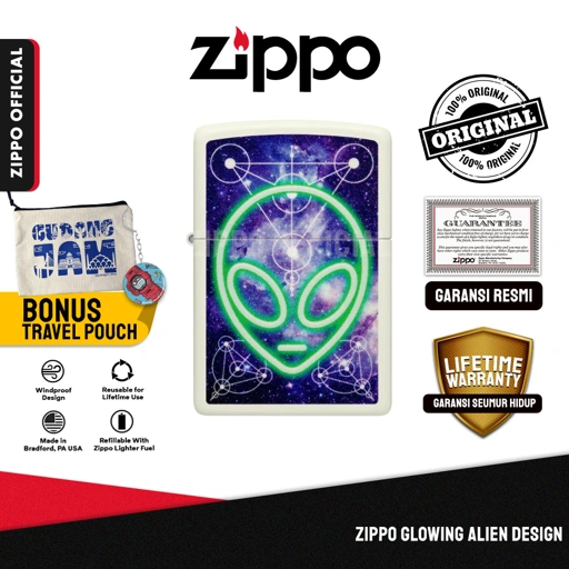 Zippo Glowing Alien Design 46288 | Garansi Lifetime | Original USA