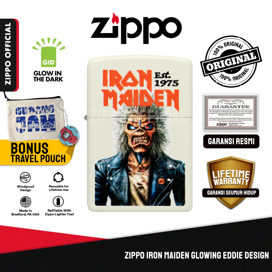 Zippo Iron Maiden Glowing Eddie Design 47198 | Garansi Lifetime | Original USA