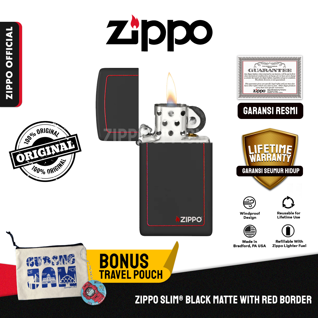 Zippo Slim® Black Matte with Red Border 1618ZB