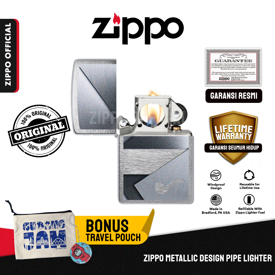 Zippo Metallic Design Pipe Lighter 47191 | Garansi Lifetime | Original USA