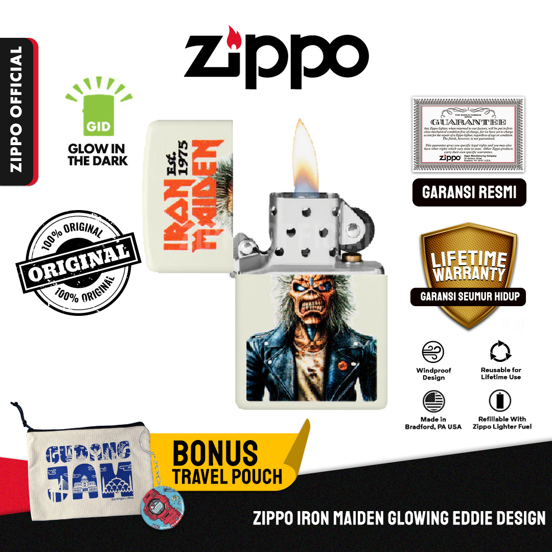Zippo Iron Maiden Glowing Eddie Design 47198 | Garansi Lifetime | Original USA
