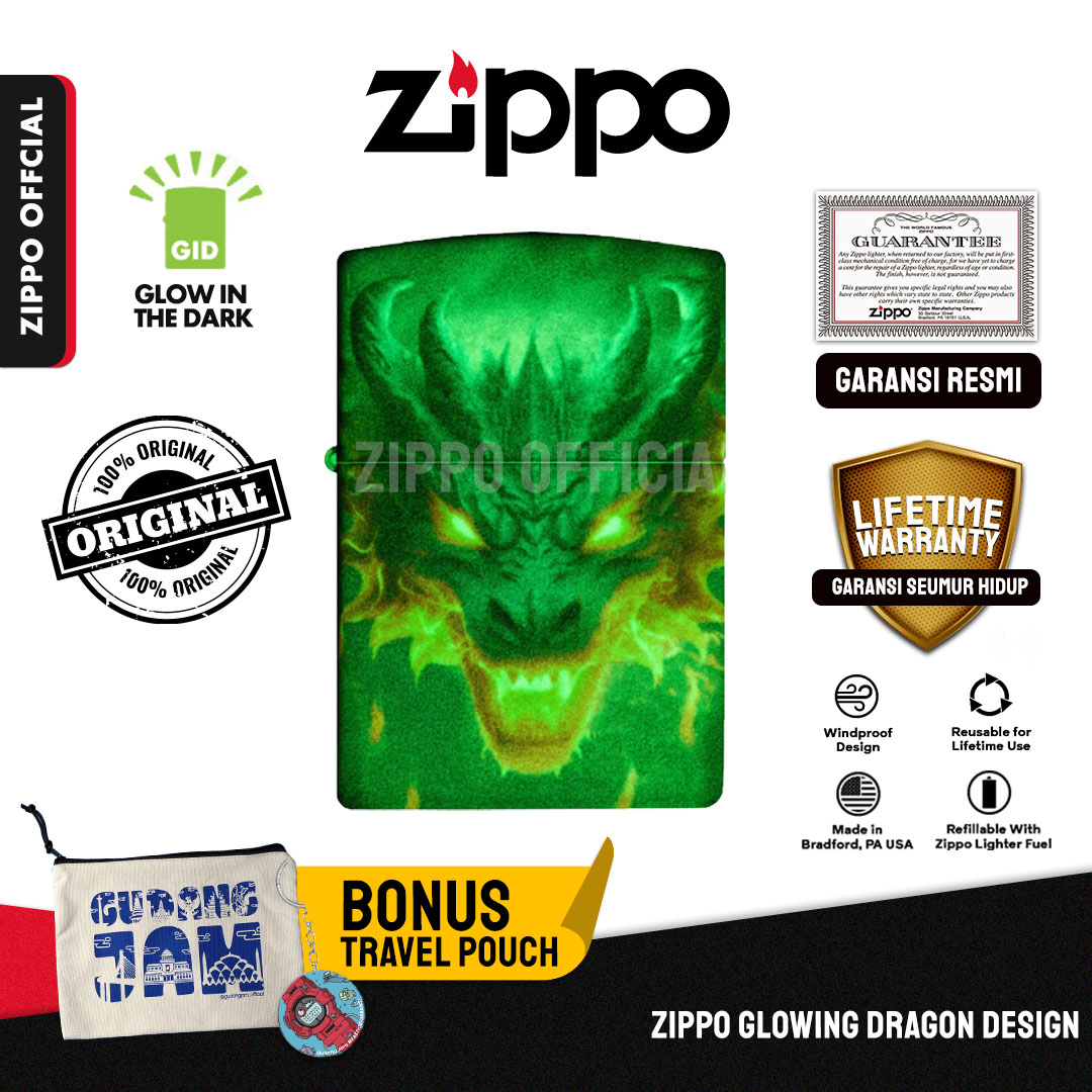 Zippo Glowing Dragon Design 46251 | Garansi Lifetime | Original USA
