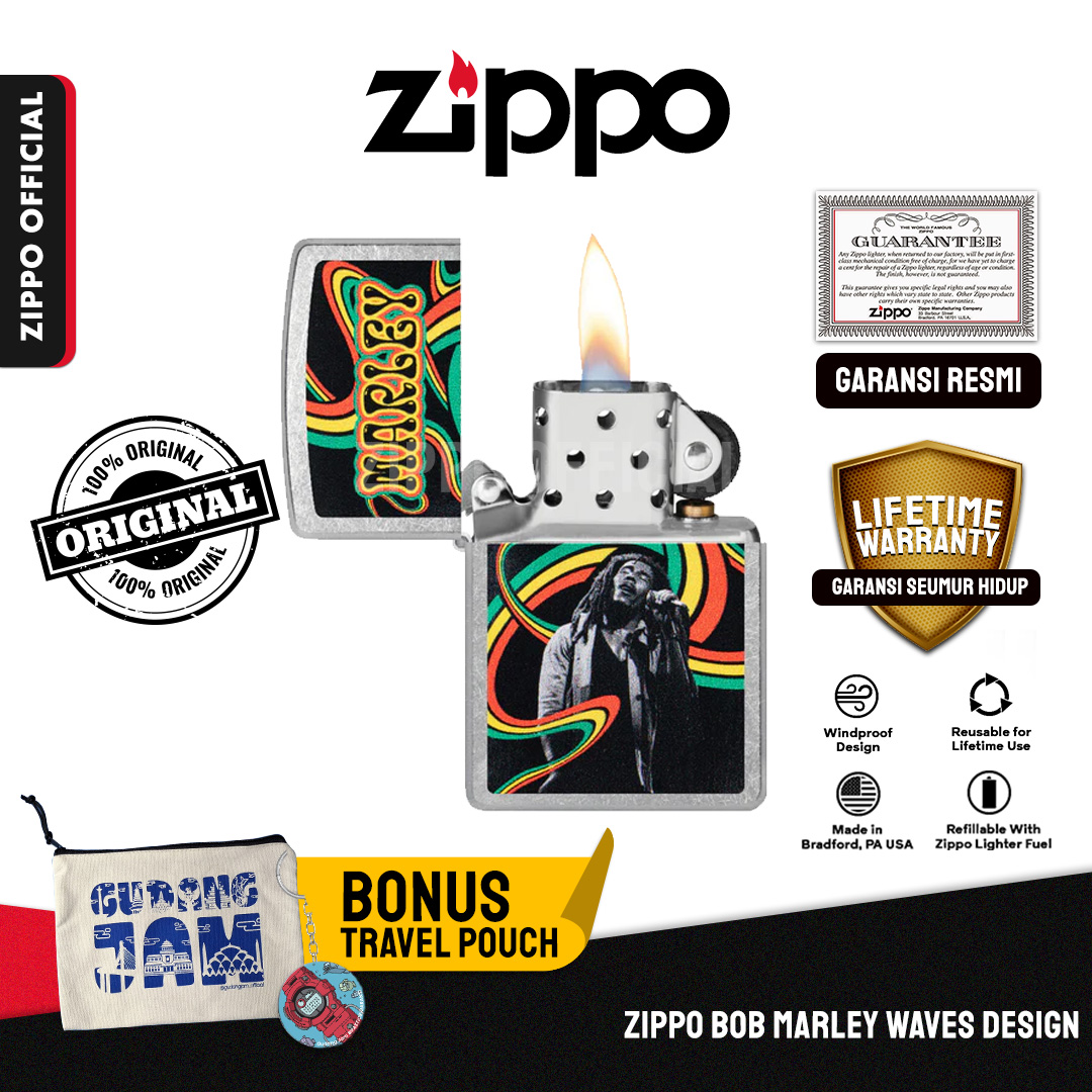 Zippo Bob Marley Waves Design 47195 | Garansi Lifetime | Original USA