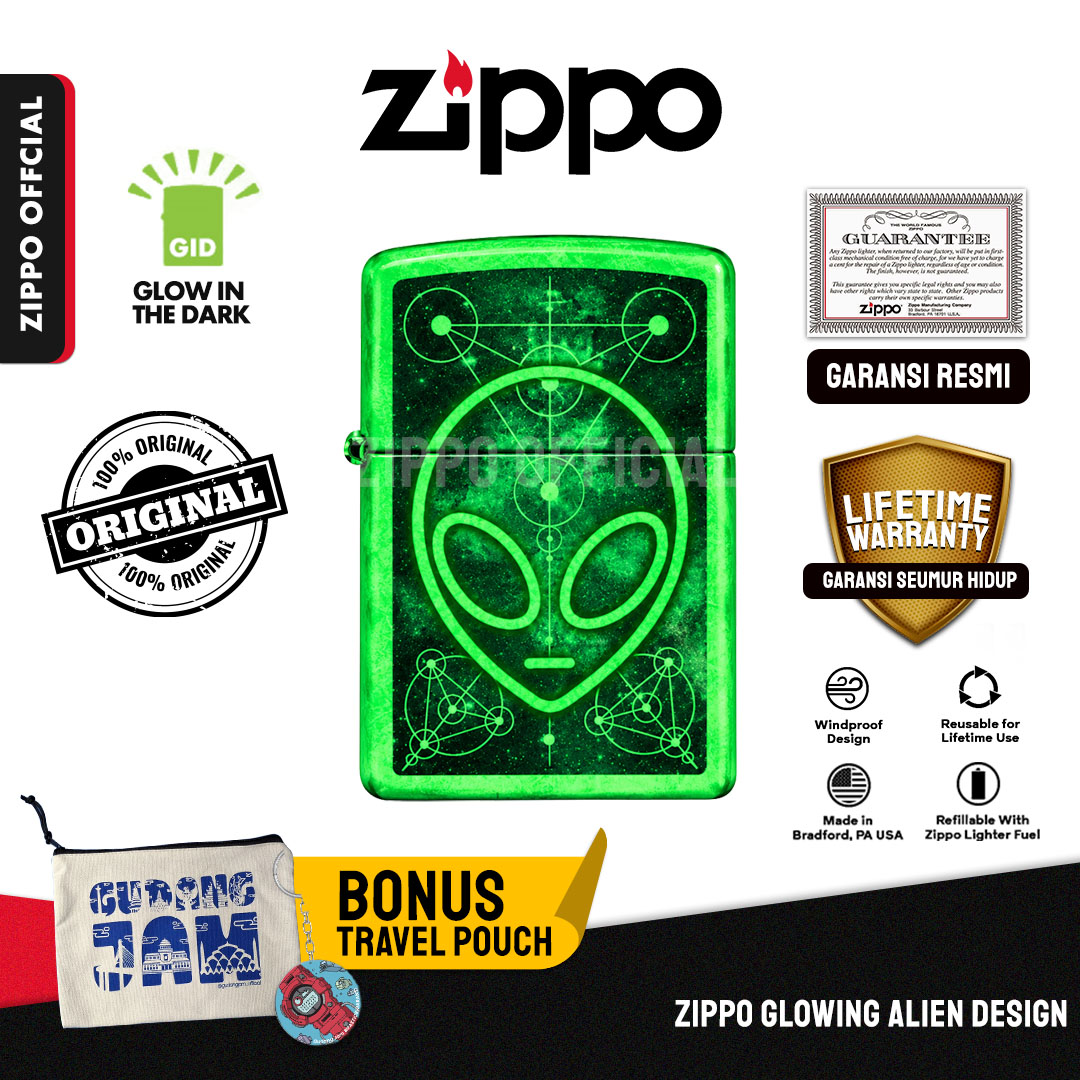 Zippo Glowing Alien Design 46288 | Garansi Lifetime | Original USA
