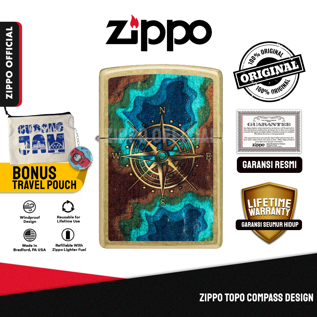 Zippo Topo Compass Design 47190 | Garansi Lifetime | Original USA