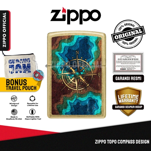 Zippo Topo Compass Design 47190 | Garansi Lifetime | Original USA