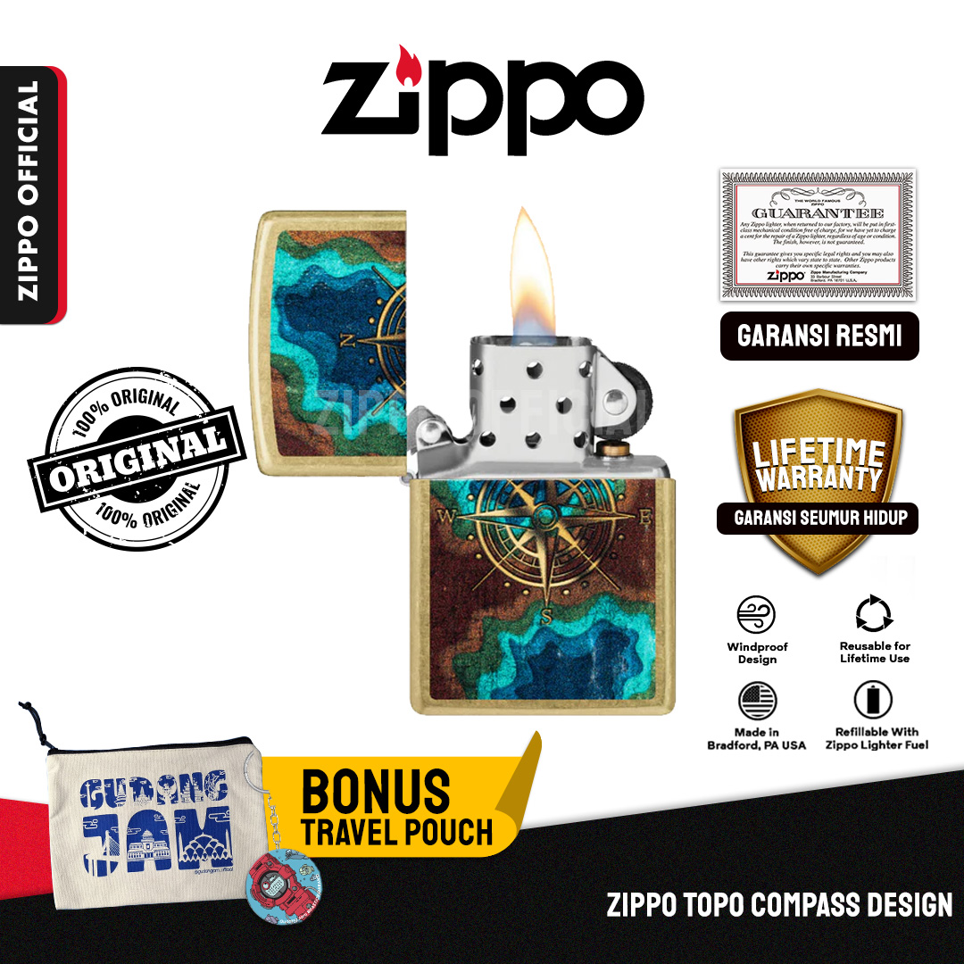 Zippo Topo Compass Design 47190 | Garansi Lifetime | Original USA