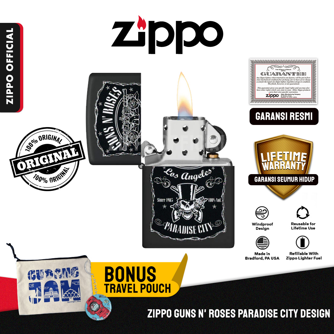 Zippo Guns N' Roses Paradise City Design 47197 | Garansi Lifetime | Original USA