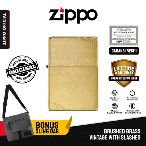 Image of Zippo Brushed Brass Vintage with Slashes 240