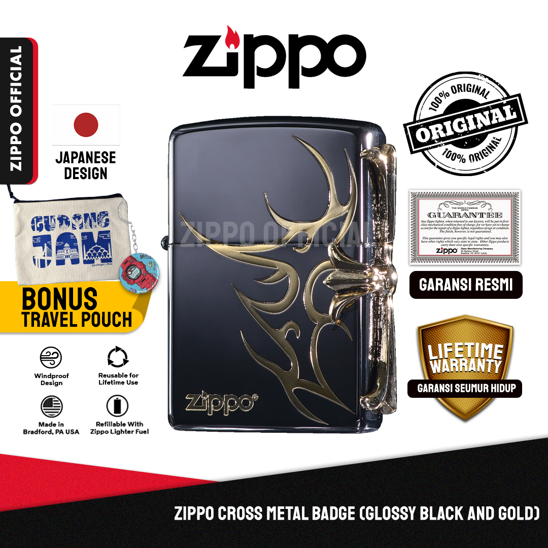 Zippo Cross Metal Badge (Glossy Black and Gold) ZA-3-155A