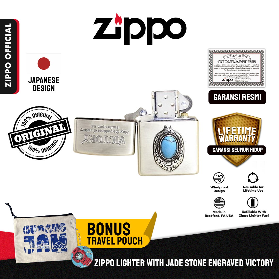 Zippo Lighter With Jade Stone Engraved Victory ZA-2-79A