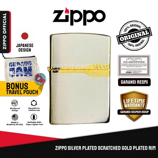 Image of Zippo Silver Plated Scratched Gold Plated Rim ZA-3-256A