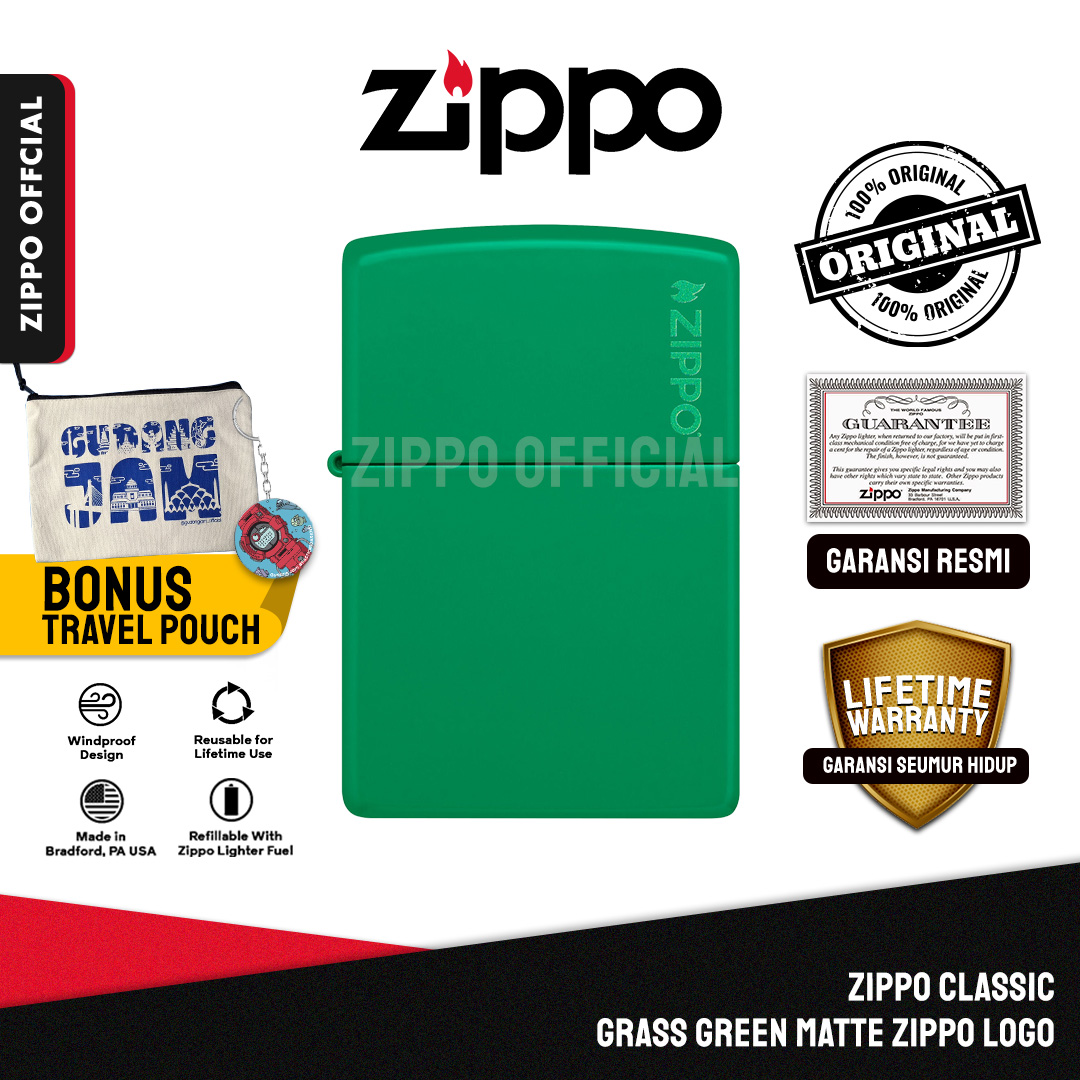 Zippo Classic Grass Green Matte Zippo Logo 48629ZL