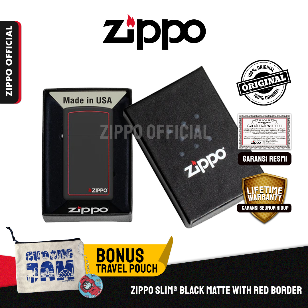 Zippo Slim® Black Matte with Red Border 1618ZB