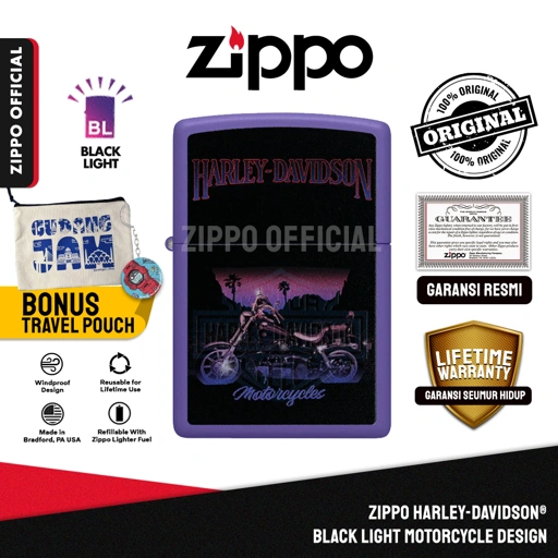 Image of Zippo Harley-Davidson® Black Light Motorcycle Design 46676
