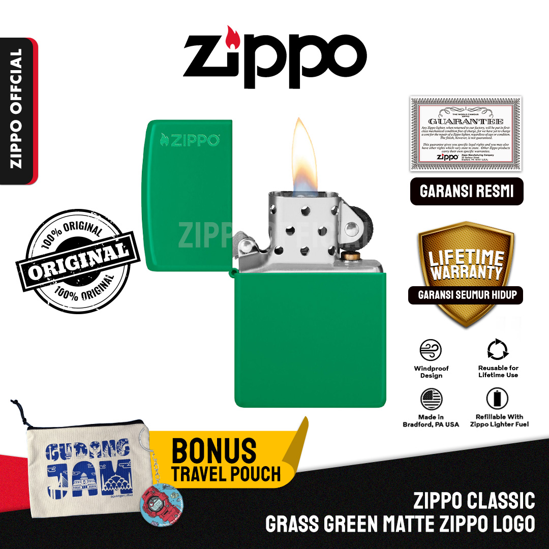 Zippo Classic Grass Green Matte Zippo Logo 48629ZL