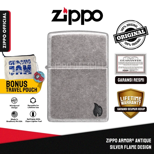 Image of Zippo Armor® Antique Silver Flame Design 46399