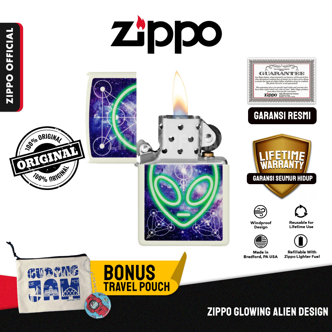 Zippo Glowing Alien Design 46288 | Garansi Lifetime | Original USA