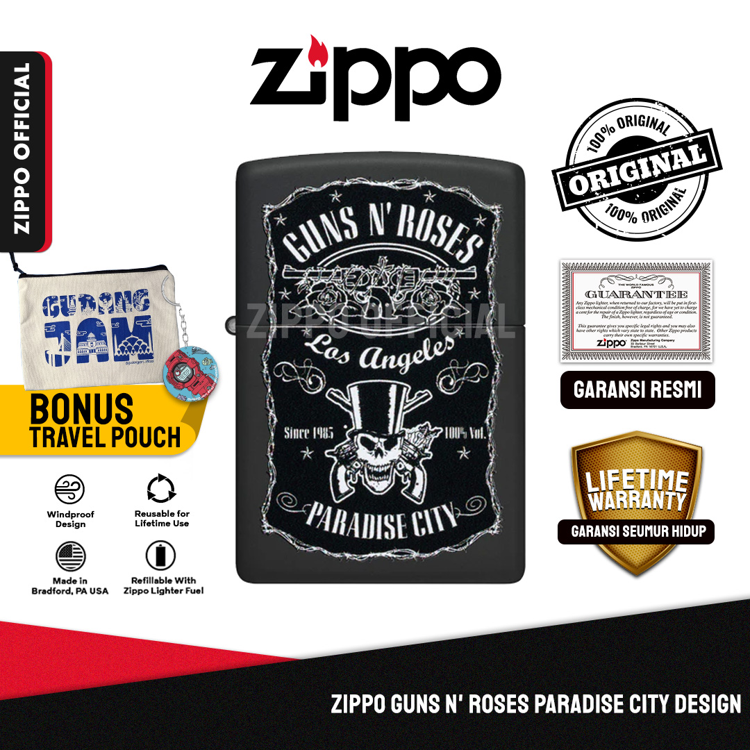Zippo Guns N' Roses Paradise City Design 47197 | Garansi Lifetime | Original USA