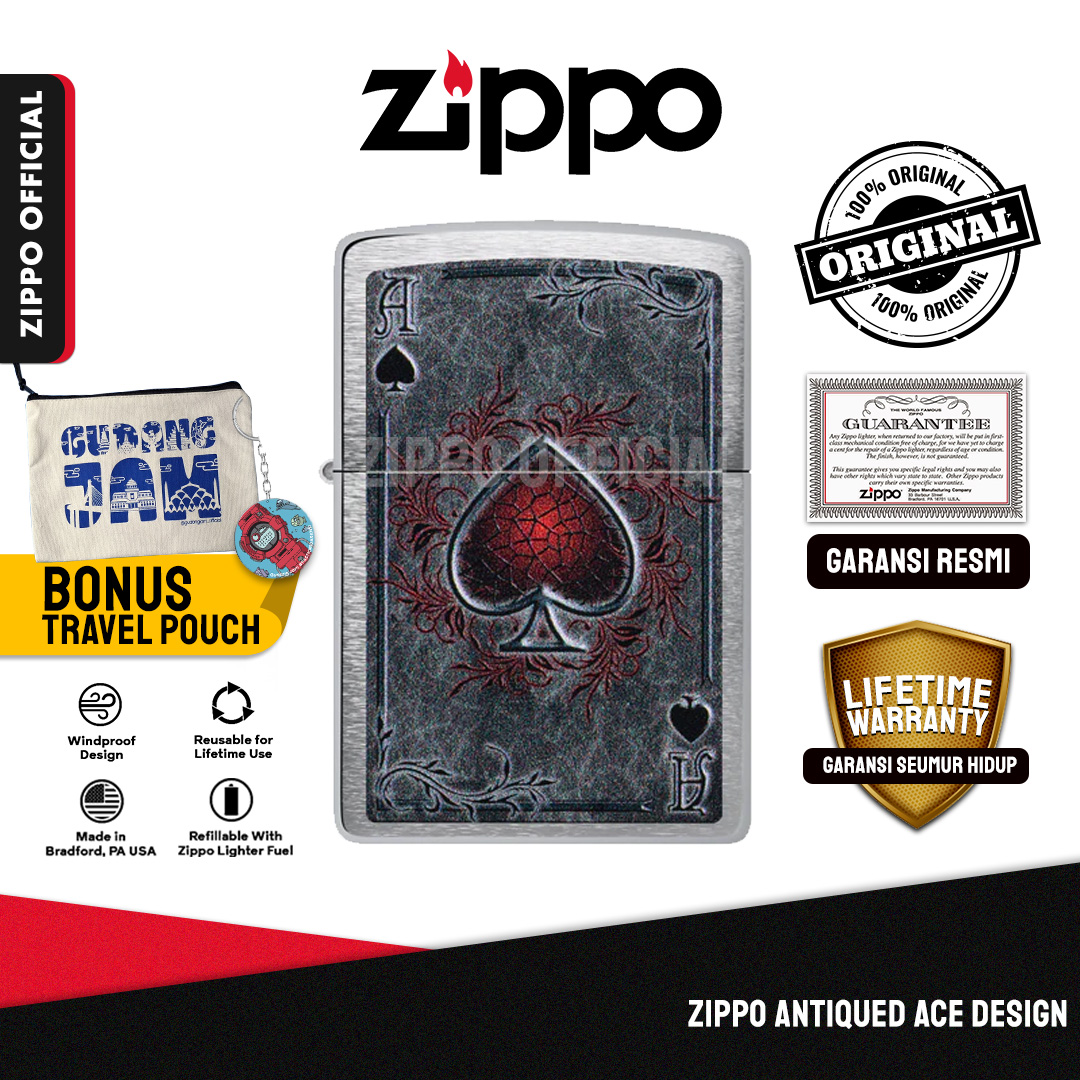 Zippo Antiqued Ace Design 47185 | Garansi Lifetime | Original USA