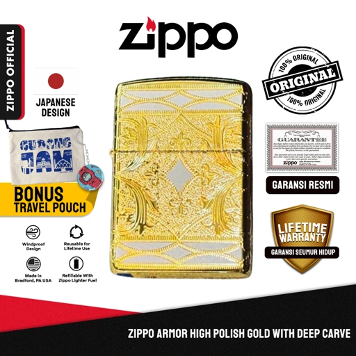 Image of Zippo Armor High Polish Gold With Deep Carve ZA-3-257B