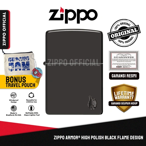 Image of Zippo Armor® High Polish Black Flame Design 46402