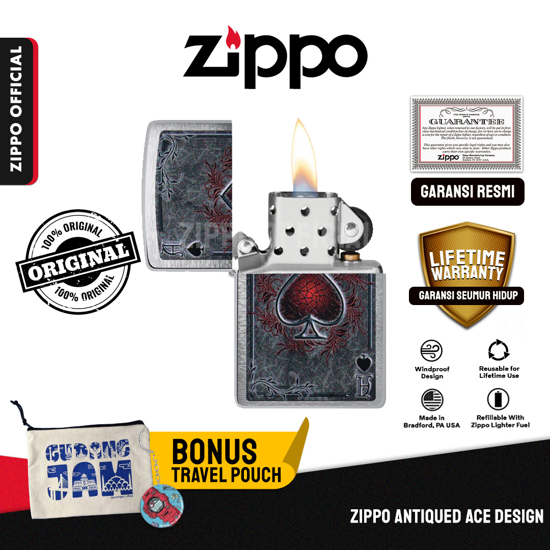 Zippo Antiqued Ace Design 47185 | Garansi Lifetime | Original USA