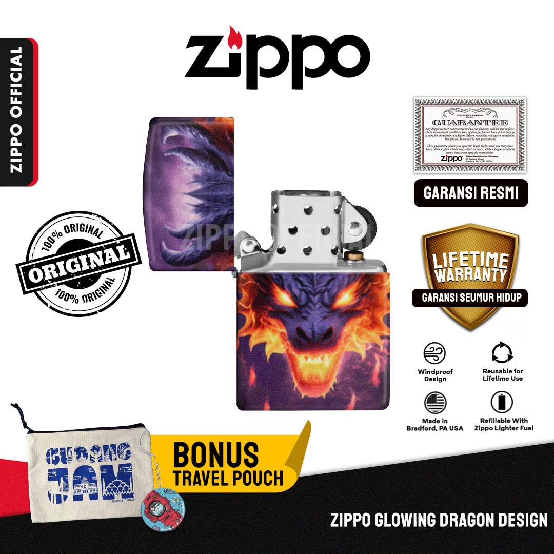 Zippo Glowing Dragon Design 46251 | Garansi Lifetime | Original USA