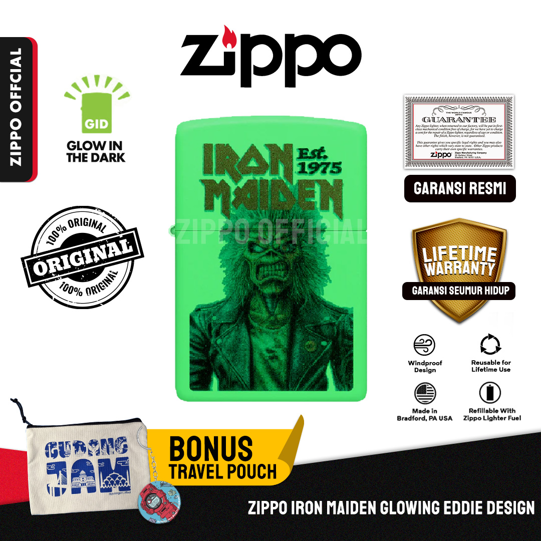 Zippo Iron Maiden Glowing Eddie Design 47198 | Garansi Lifetime | Original USA