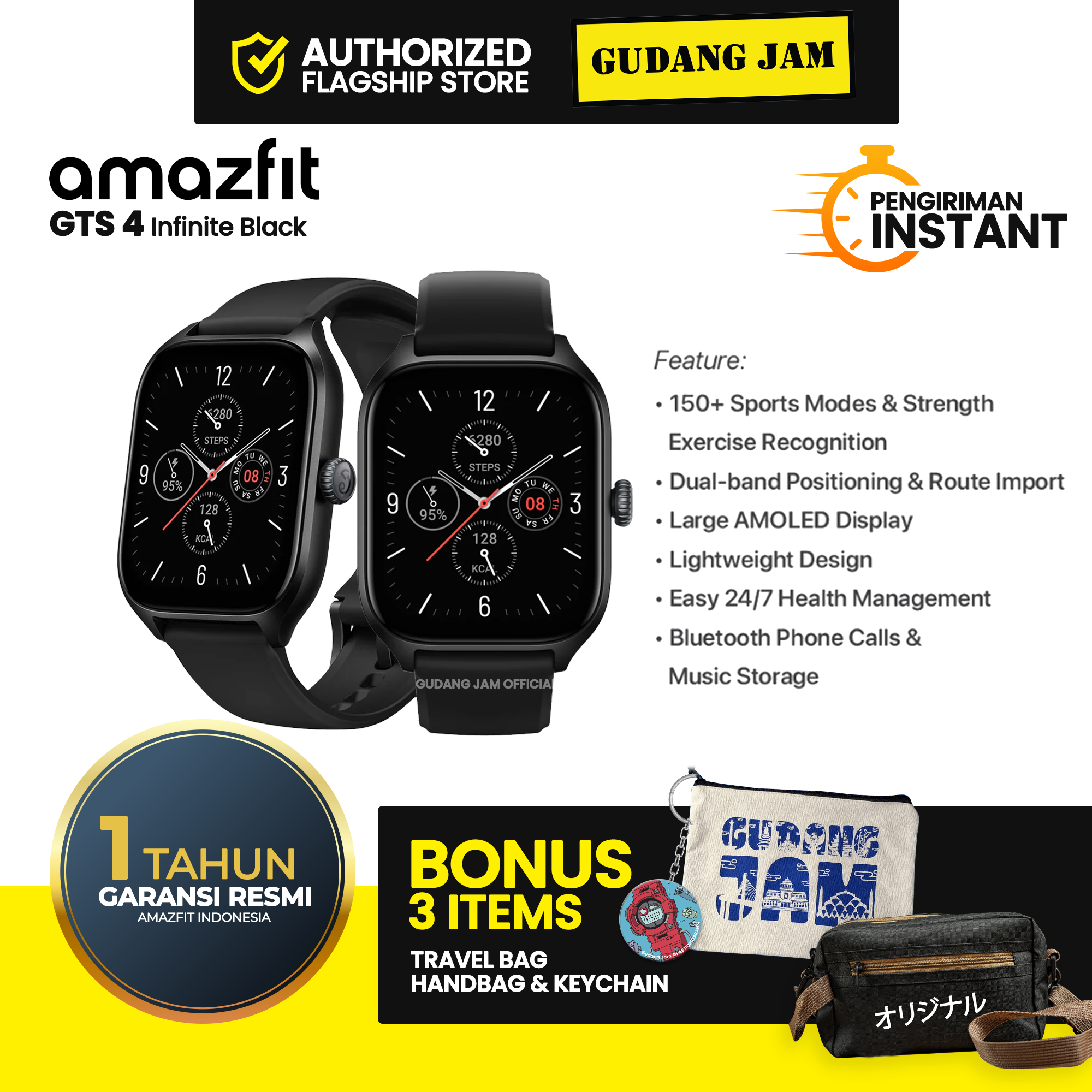 Amazfit GTS 4 Infinite Black 1.75" Amoled Smartwatch