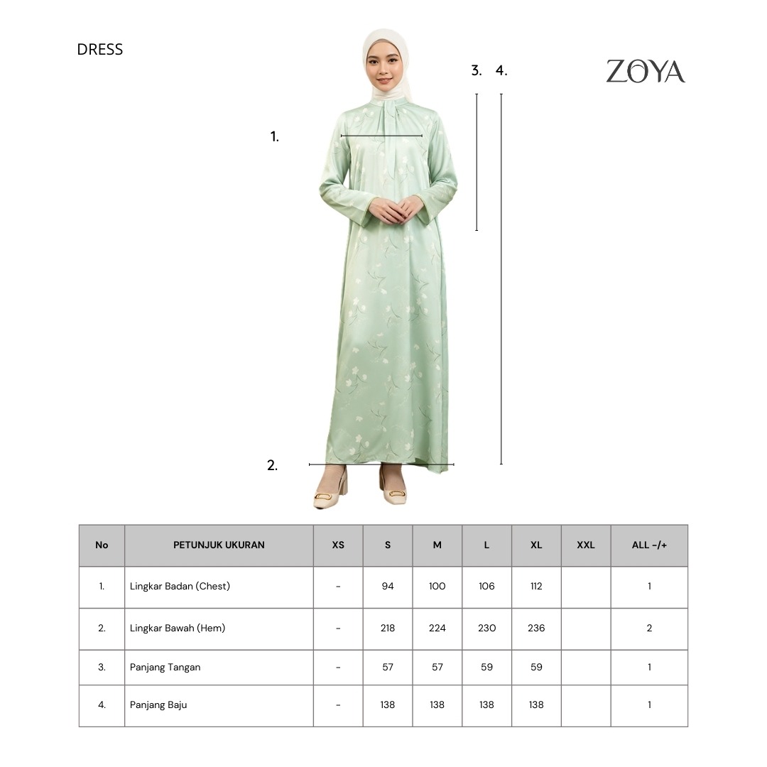 Zoya Nyra Dress - Gamis Muslim Wanita Wudhu Friendly - Bahan premium Sateen