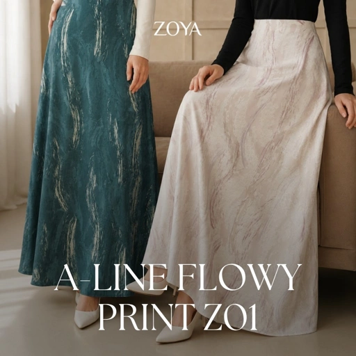 Zoya A-Line Flowy Print Skirt AFP-Z01 - Rok Panjang Wanita - Bahan Poly Flowy