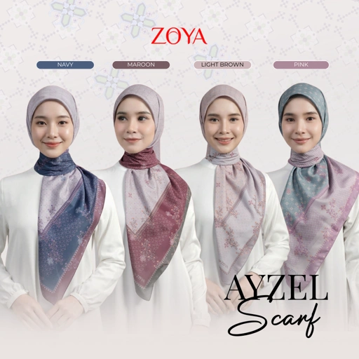 Image of Zoya - Ayzel Print Scarf - Kerudung Hijab Segiempat Motif - Pouch Ziplock