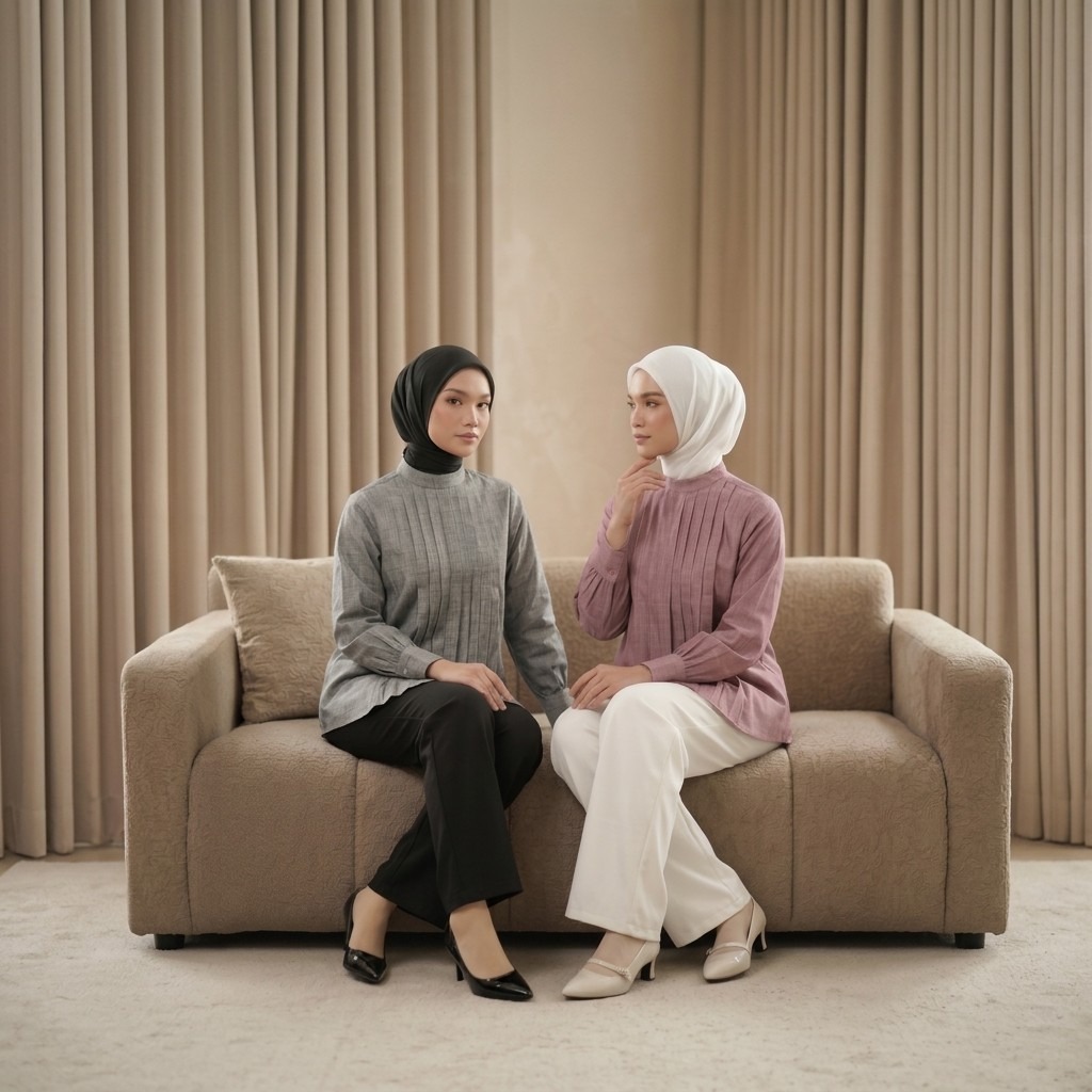 Zoya Accent Pleats Blouse Z01 - Atasan Blouse Officewear - Bahan Chambray