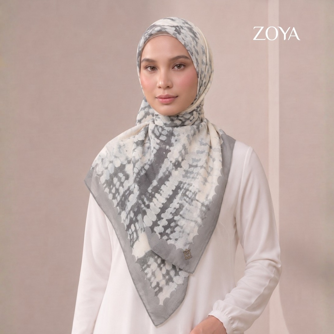 Zoya - Aira Smudge Print Scarf - Kerudung Hijab Segi Empat Motif Premium - Box
