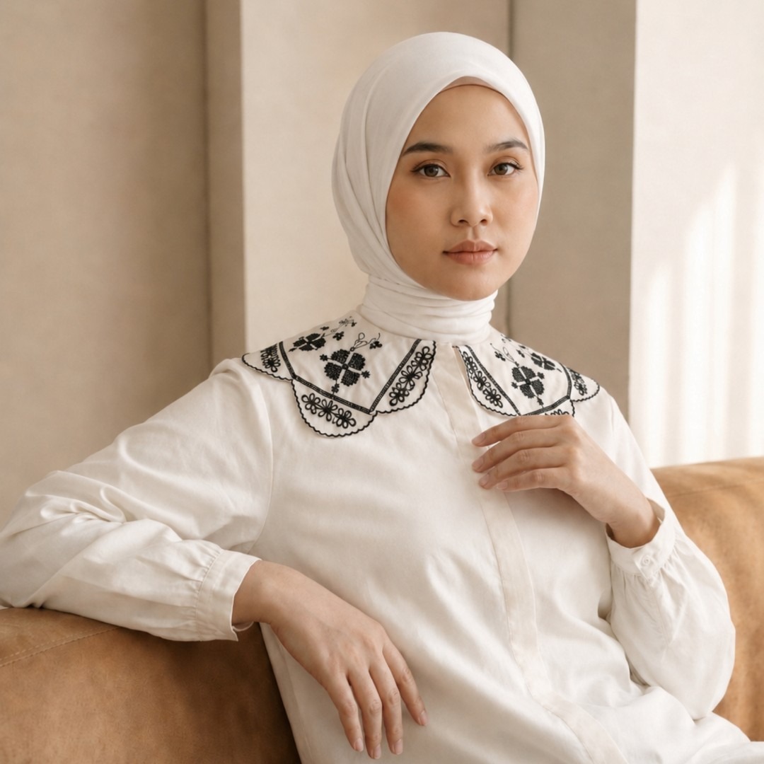 Zoya Applique Collar Top Z01 Office Wear - Atasan Wanita Busui Friendly - Bahan Vision Poplin