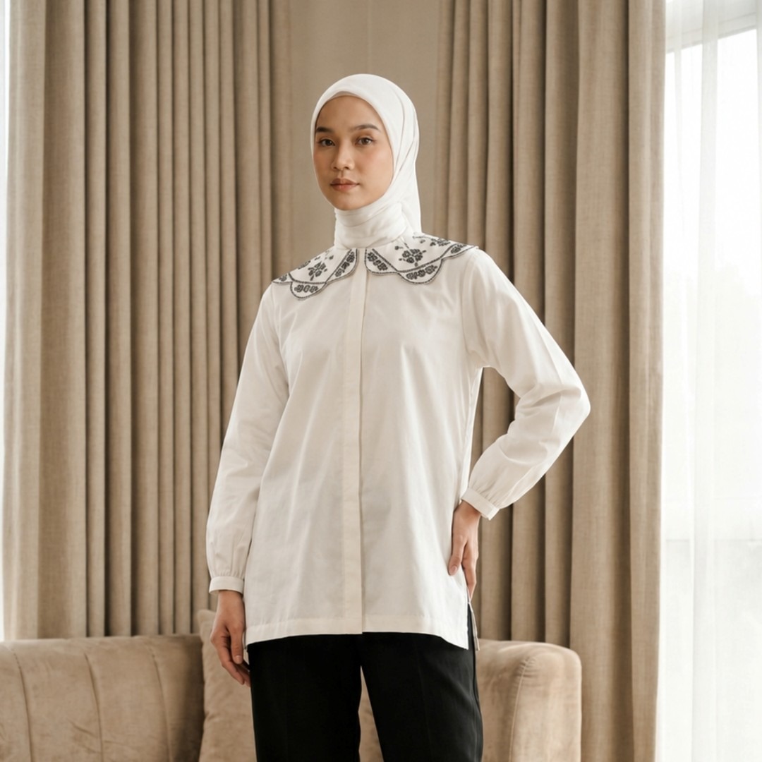 Zoya Applique Collar Top Z01 Office Wear - Atasan Wanita Busui Friendly - Bahan Vision Poplin