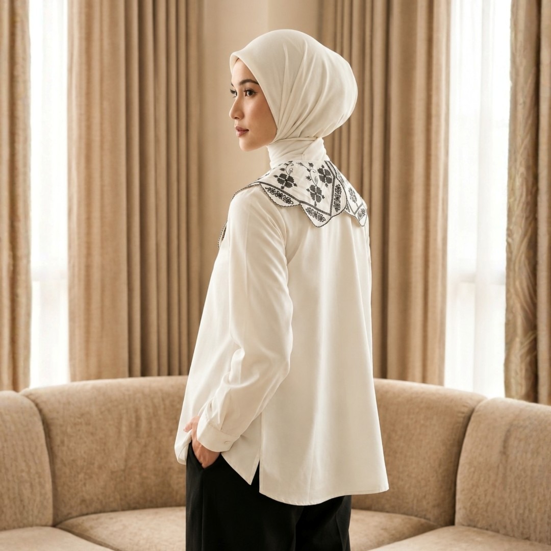 Zoya Applique Collar Top Z01 Office Wear - Atasan Wanita Busui Friendly - Bahan Vision Poplin