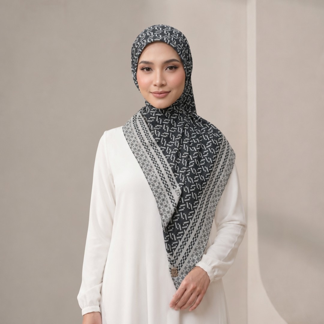Zoya - Arren Grid Scarf - Kerudung Hijab Segiempat Motif - Pouch Ziplock