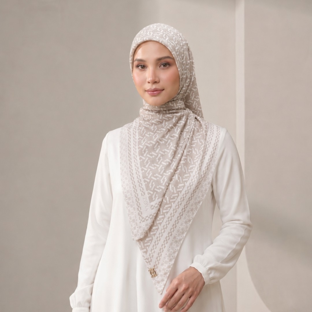 Zoya - Arren Grid Scarf - Kerudung Hijab Segiempat Motif - Pouch Ziplock