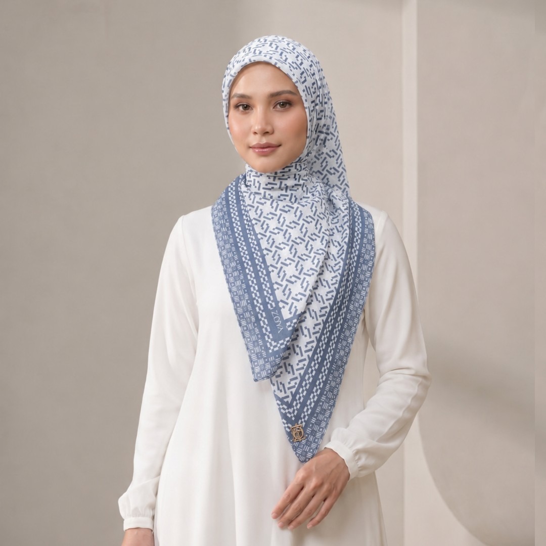 Zoya - Arren Grid Scarf - Kerudung Hijab Segiempat Motif - Pouch Ziplock