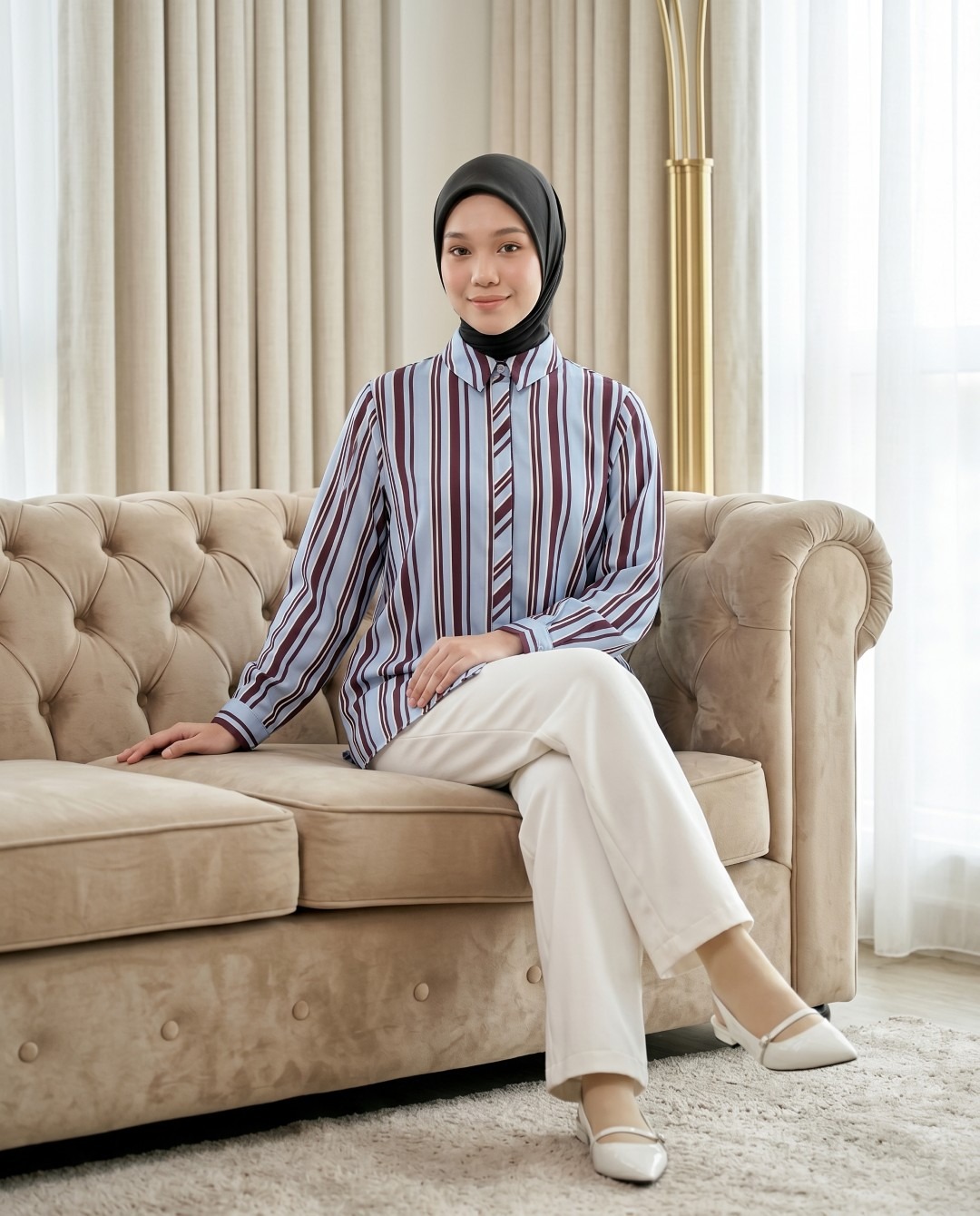 Zoya Basic Ploi Stripe Shirt Z01 - Atasan Blouse Officewear - Bahan Cotton Poly Twill Print