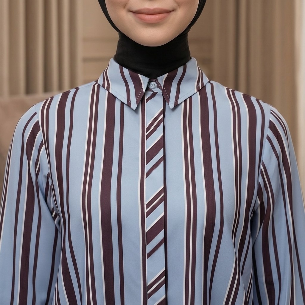 Zoya Basic Ploi Stripe Shirt Z01 - Atasan Blouse Officewear - Bahan Cotton Poly Twill Print
