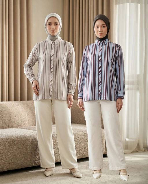 Zoya Basic Ploi Stripe Shirt Z01 - Atasan Blouse Officewear - Bahan Cotton Poly Twill Print