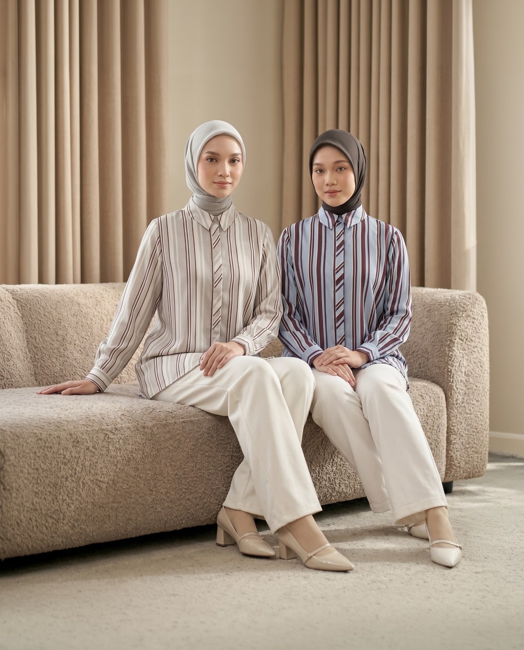 Zoya Basic Ploi Stripe Shirt Z01 - Atasan Blouse Officewear - Bahan Cotton Poly Twill Print