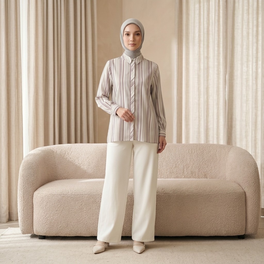 Zoya Basic Ploi Stripe Shirt Z01 - Atasan Blouse Officewear - Bahan Cotton Poly Twill Print
