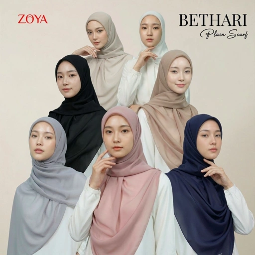 Image of Zoya - Bethari Plain Scarf Syar'i - Kerudung Hijab Segiempat Polos - Bahan Soft Poly